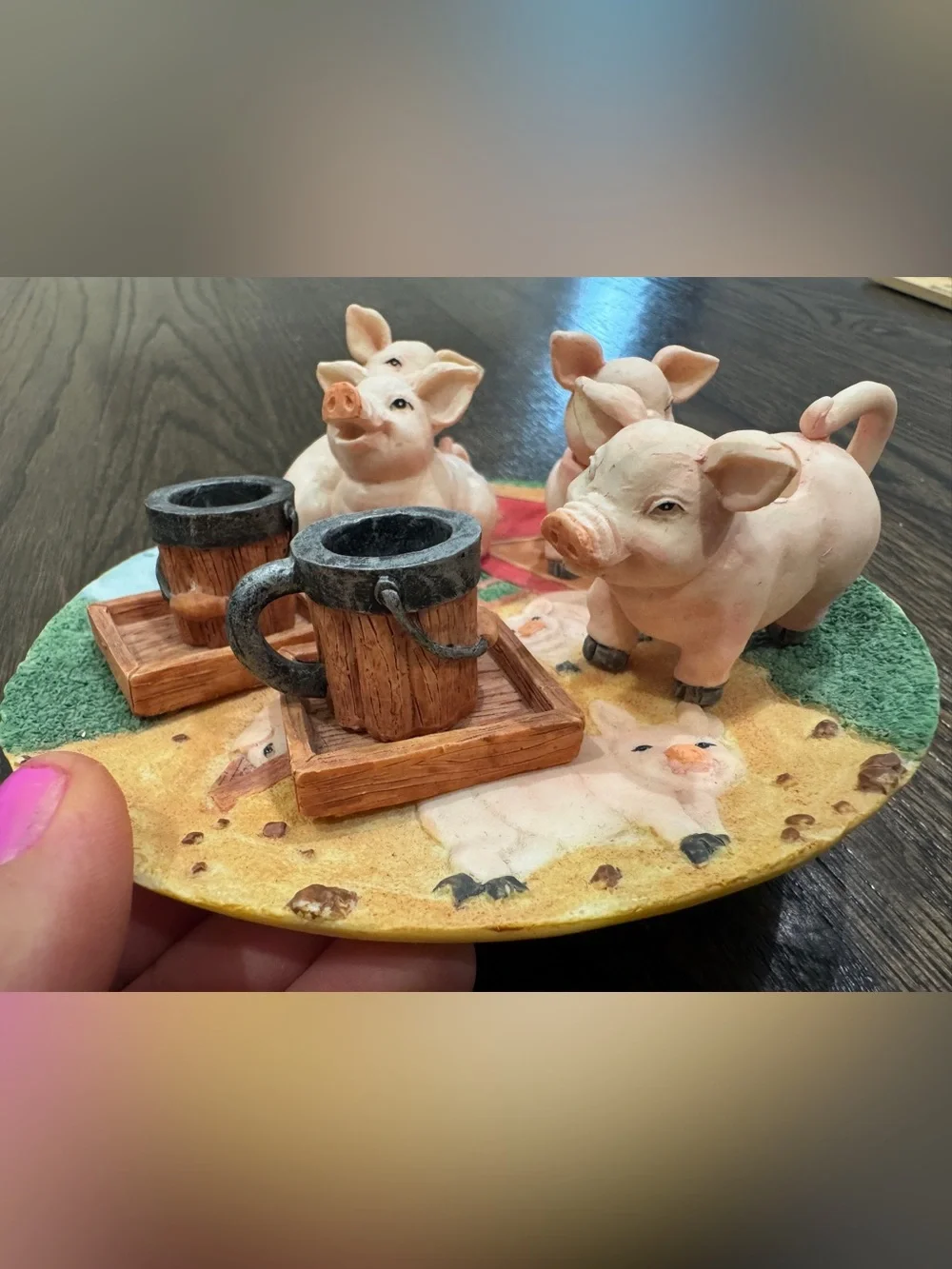 Vintage Youngs Inc Piggy Decorative 6” Plate & Miniature Pig Tea Party Set